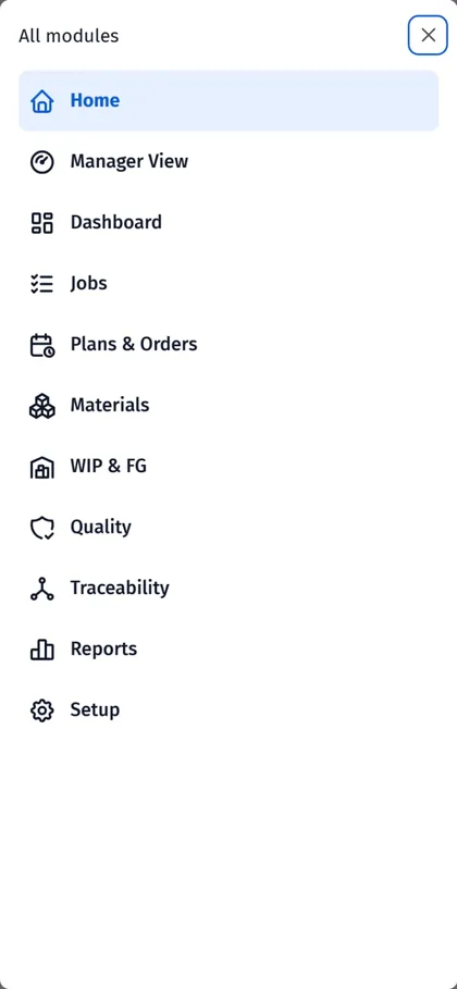 Phone bottom sheet listing all modules